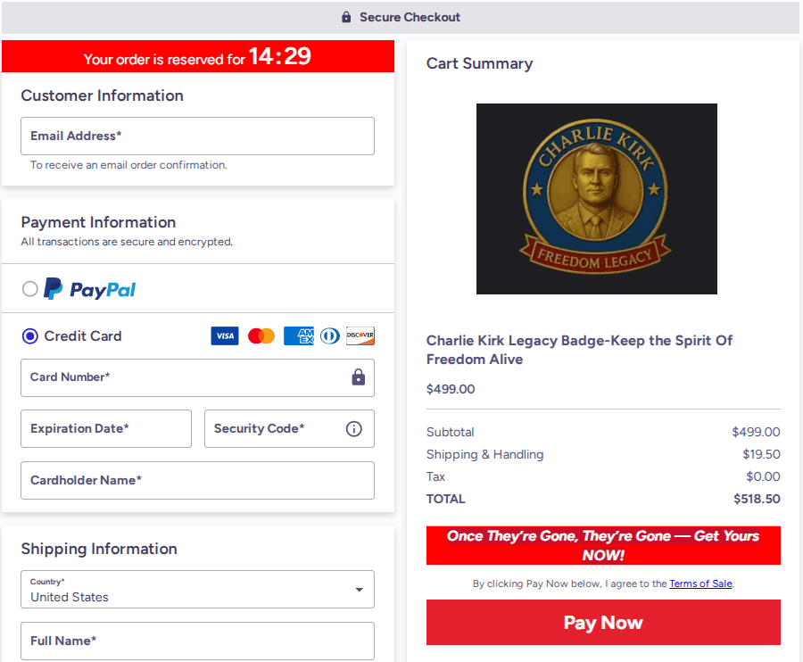 Trump 250th Anniversary Golden Badge Checkout